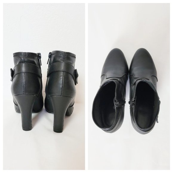 Nickels Ankle Booties Black Vegan Leather High Heel Round Toe Moto Style Boots - Picture 6 of 16
